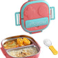 Large Capacity Lunch Box with Stainless Steel Material, 2 Compartment Food Container for Home Outdoor With Spoon, Bento Box Lunch Box Portable Lunch Tray (Pink)