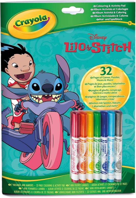 Crayola Lilo & Stitch Activity & Colouring Book – 32 Fun Pages with 7 Washable Mini Felt-Tip Pens | Creative Art Set for Kids | Perfect Gift for Boys & Girls Ages 3+
