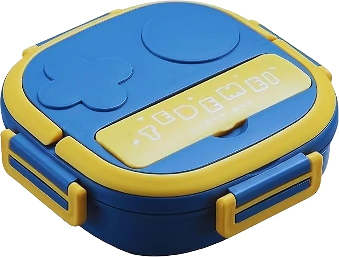 Kids Lunch Box with Stainless Steel Material, 2 Compartment Food Container for Home Outdoor With Spoon, Bento Box Lunch Box Portable Lunch Tray (Blue)
