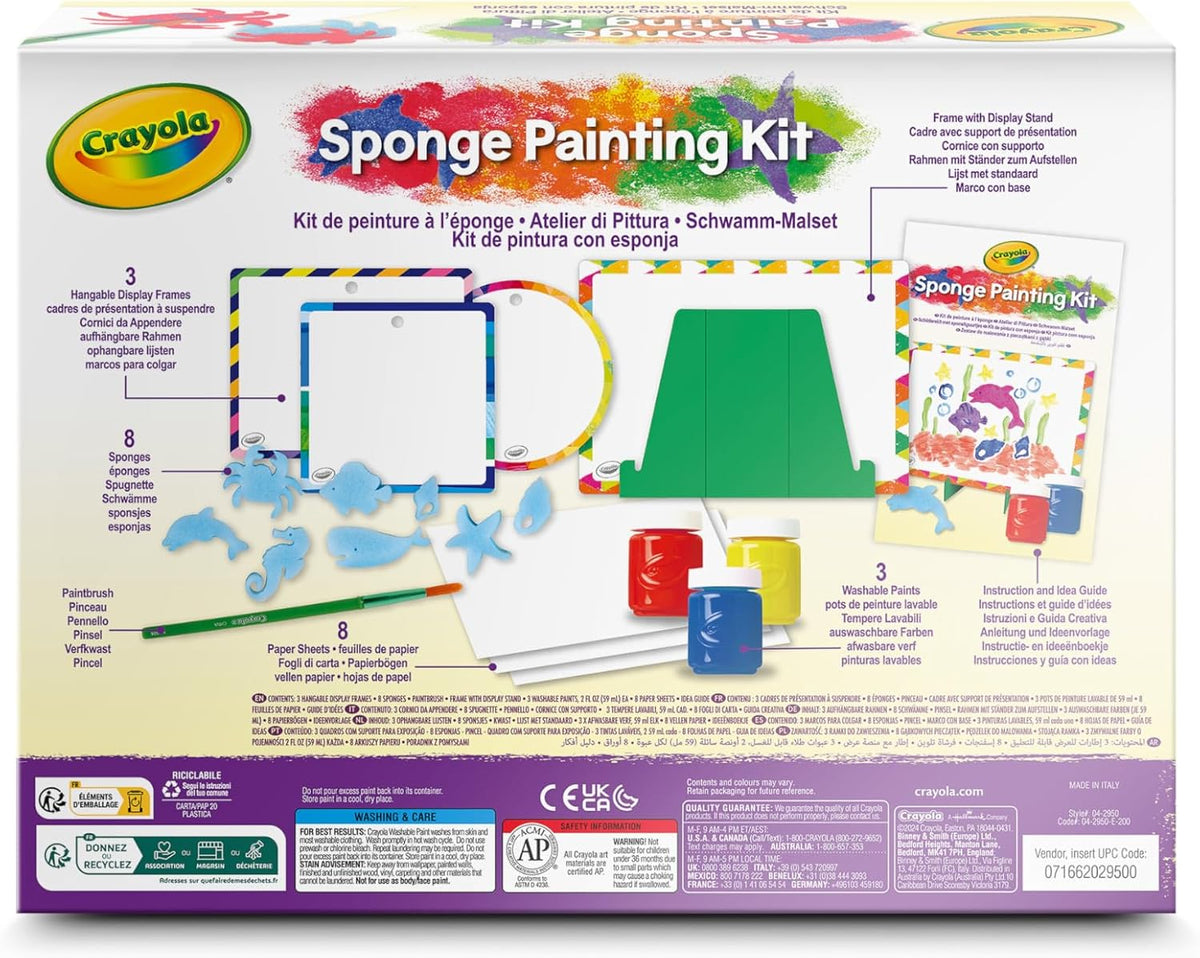 Crayola Washable Tempera Paint Art Set for Kids – Creative Painting Kit with Sponges, Frames & Brush – Mess-Free Arts and Crafts Activity Set for Children Ages 3+