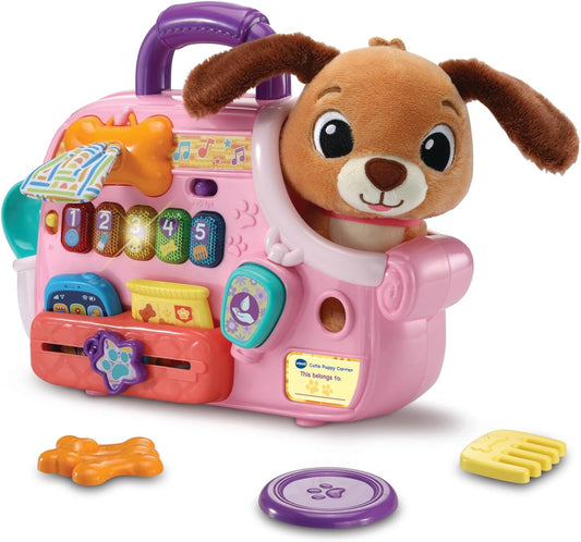 VTech Baby Cutie Puppy Carrier – Interactive Role-Play Toy with 6 Accessories, Light-Up Buttons, Music & Phrases | for Babies 9–24 Months+