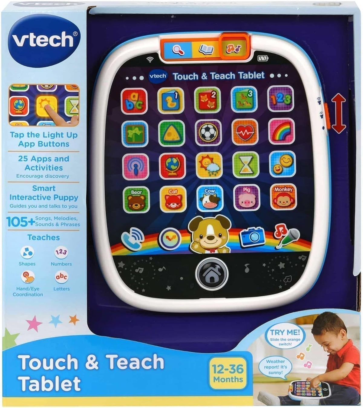 Vtech - Touch & Teach tablet - multicolor | Includes 25 pretend light-up app buttons, | 3 modes of play, light up glowing home button,| suitable ages 12m + up