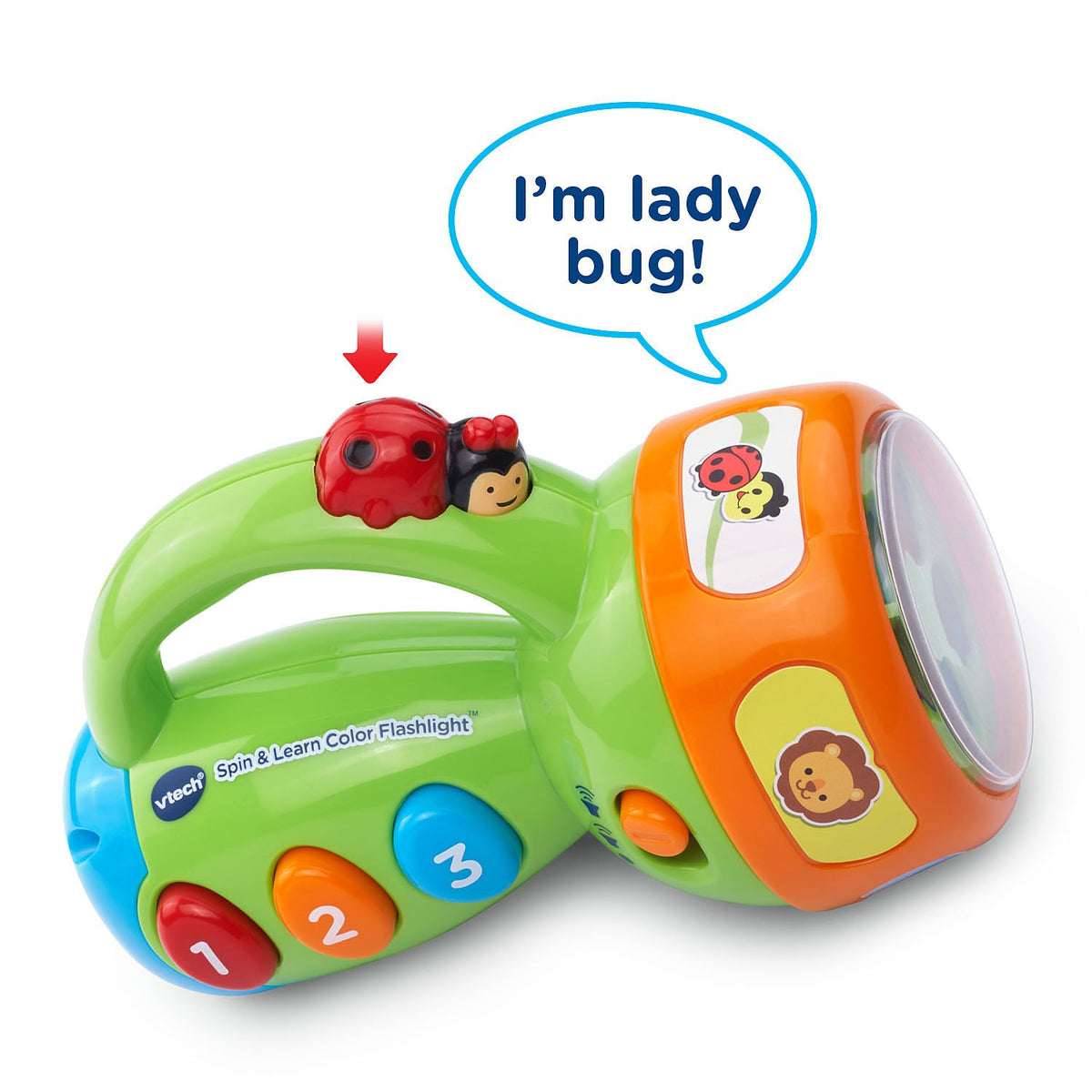 VTech Spin & Learn Color Flashlight Toy with Light-Up Colors, Music & Animal Sounds for Babies