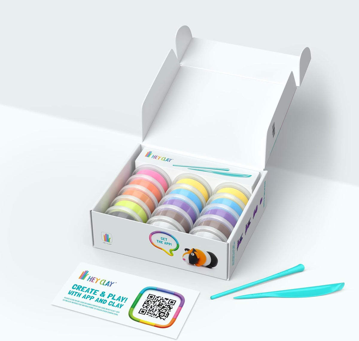 Hey Clay - FLUFFY PETS Colourful modelling air-dry clay, 15 cans with fun interactive app for kids 3 years +
