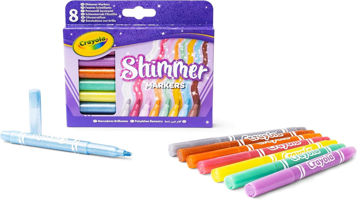 Crayola Glitter Markers Set – 8 Vibrant Sparkling Colours for Kids Art & Crafts | Non-Toxic Shimmery Markers for Drawing, School Projects & Creative Fun Ages 3+