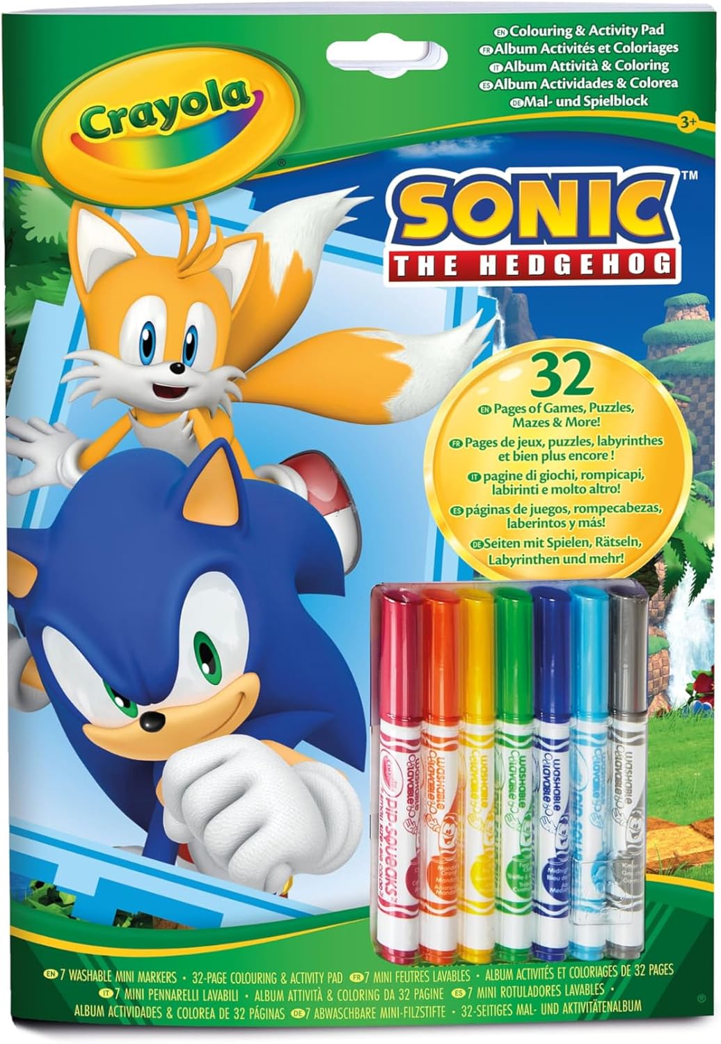 Crayola Sonic the Hedgehog Activity & Colouring Book – 32 Fun Pages with 7 Washable Mini Markers | Kids Creative Art Set | Perfect Gift for Boys & Girls Ages 3+
