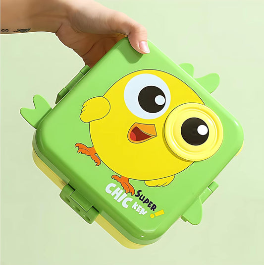 Kids Lunch Box with Spoon – Leakproof Double Decker Bento Box, Durable Plastic, Sealed for Freshness, Sauce Cup Included, Perfect for School & Travel, 1120ml (Bird Green)