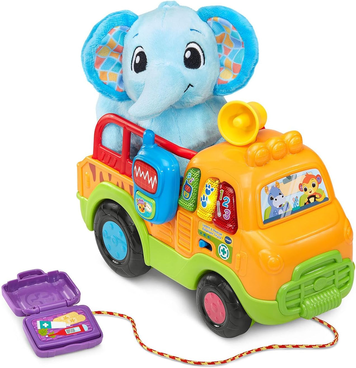 VTech Learn & Rescue Elephant Truck | Interactive Pull-Along Rescue Vehicle with Plush Elephant | Lights, Music & Role-Play Learning | Toddler Toy for Ages 12–36 Months