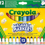 Crayola Washable Broad Line Markers – 12 Vibrant Colours | Durable Fibre-Tip Pens for Kids Drawing, Colouring & School Art Projects | Easy Washable Ink