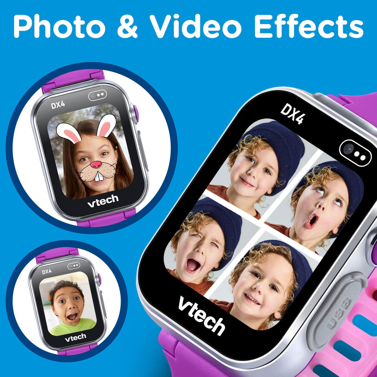 VTech KidiZoom Smartwatch DX4 Purple - Camera & Games, Video Recorder, Voice Changer