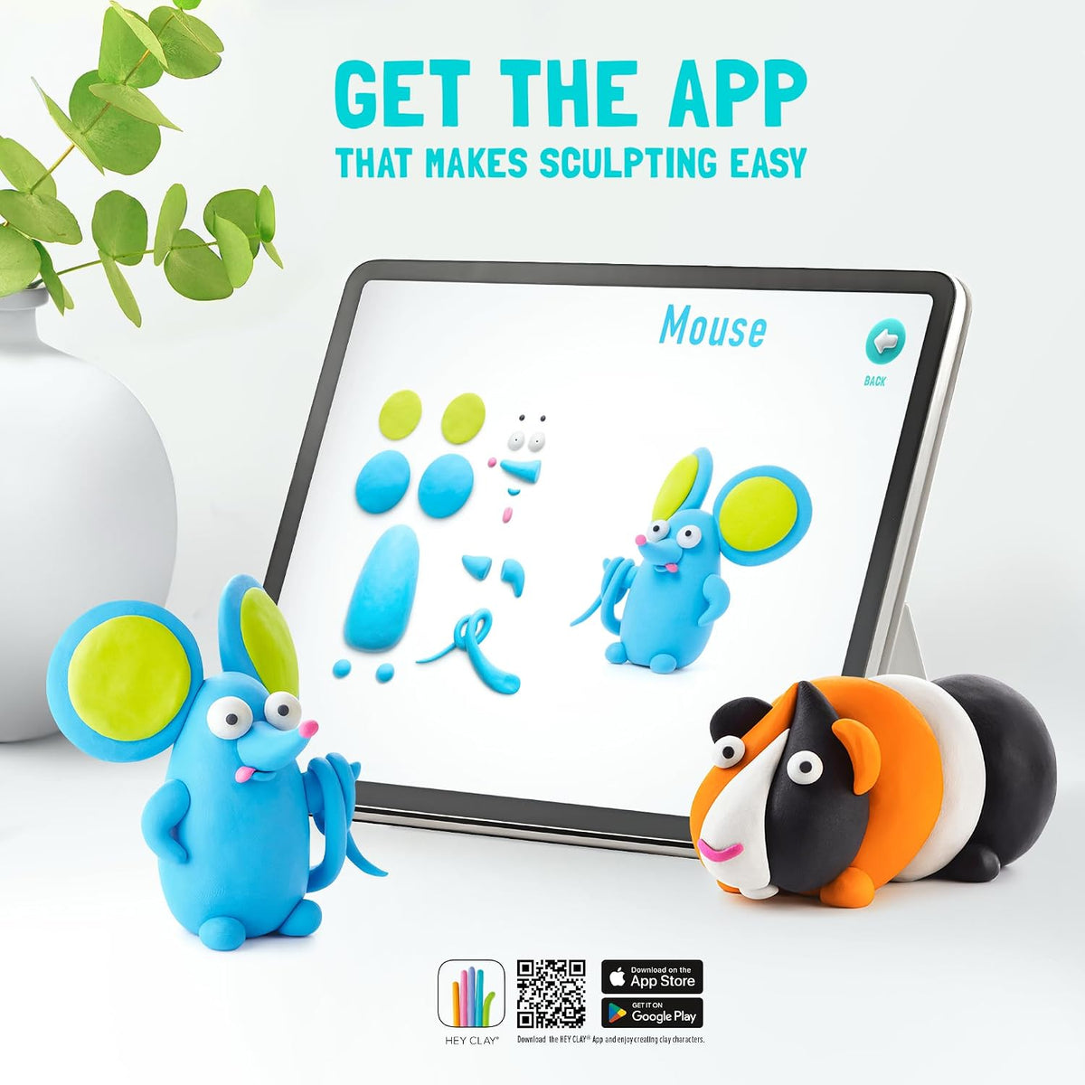 Hey Clay - FLUFFY PETS Colourful modelling air-dry clay, 15 cans with fun interactive app for kids 3 years +