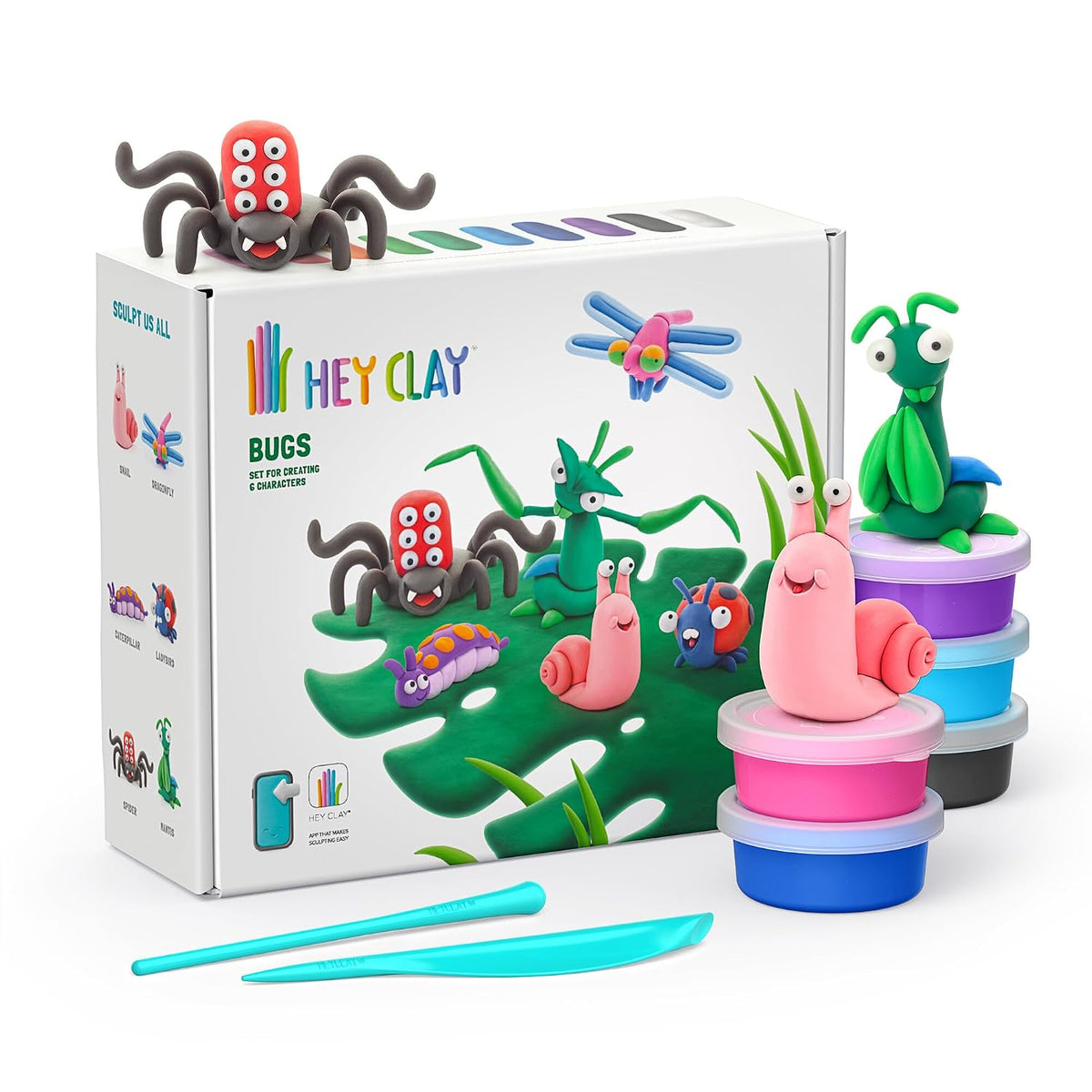 Hey Clay - MINIONS Colourful modelling air-dry clay, 15 cans with fun interactive app for kids 3 years +