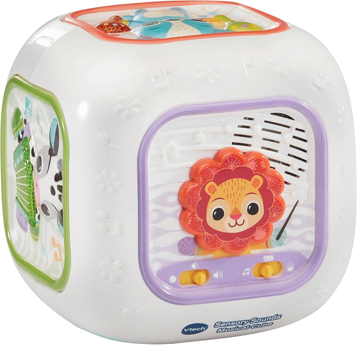 VTech Baby Sensory Sounds Musical Cube – Interactive Baby Toy with Nursery Rhymes, Classical Tunes & Textured Manipulatives | Teaches Animals & Instruments | For Ages 3–18 Months+