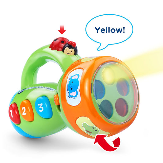 VTech Spin & Learn Color Flashlight Toy with Light-Up Colors, Music & Animal Sounds for Babies