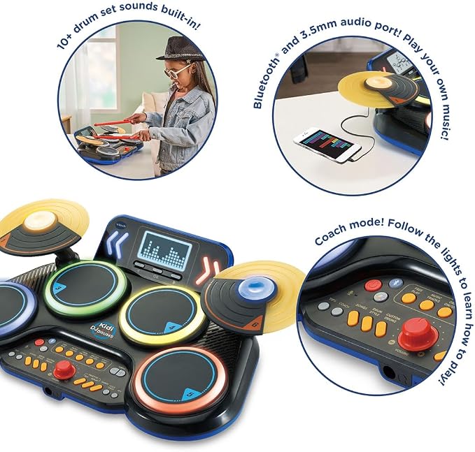 Vtech - KIDI DJ DRUMS Light up kit with Bluetooth® and Audio Port - Multicolour | Kidi drum create your own music | Suitable for ages 5 + up