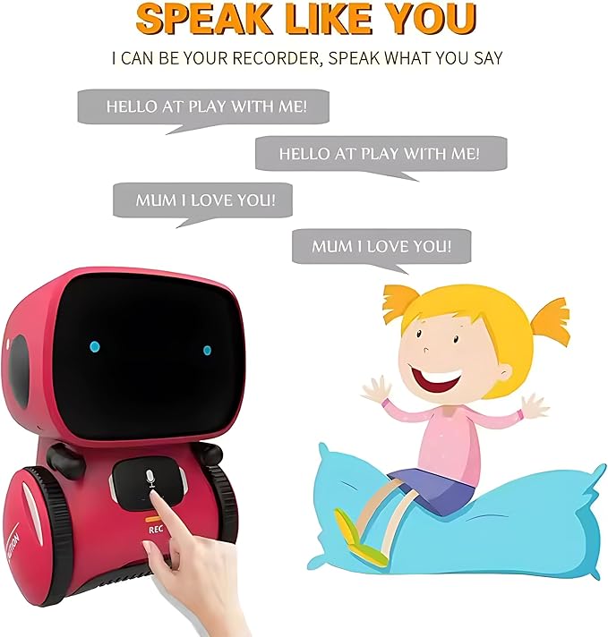 Mini Smart Robot Toy for Kids – Voice-Controlled Interactive Talking Robot with Lights & Sounds, Educational Toy for Boys & Girls Ages 3+ (Red)