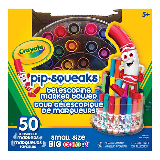 Crayola Pip-Squeaks Telescoping Marker Tower – 50 Washable Mini Markers for Kids | Compact 3-Tier Storage, Easy to Clean, Non-Toxic Art Supplies for Creative Drawing & Coloring