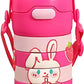 Stainless Steel Kids Puzzle Swirl Water Bottle with Straw & Strap Double Wall Vacuum Insulated Educational, Fun and Learning Water Bottle for Kids, Girls and Boys Leak Proof 430ml (Pink)