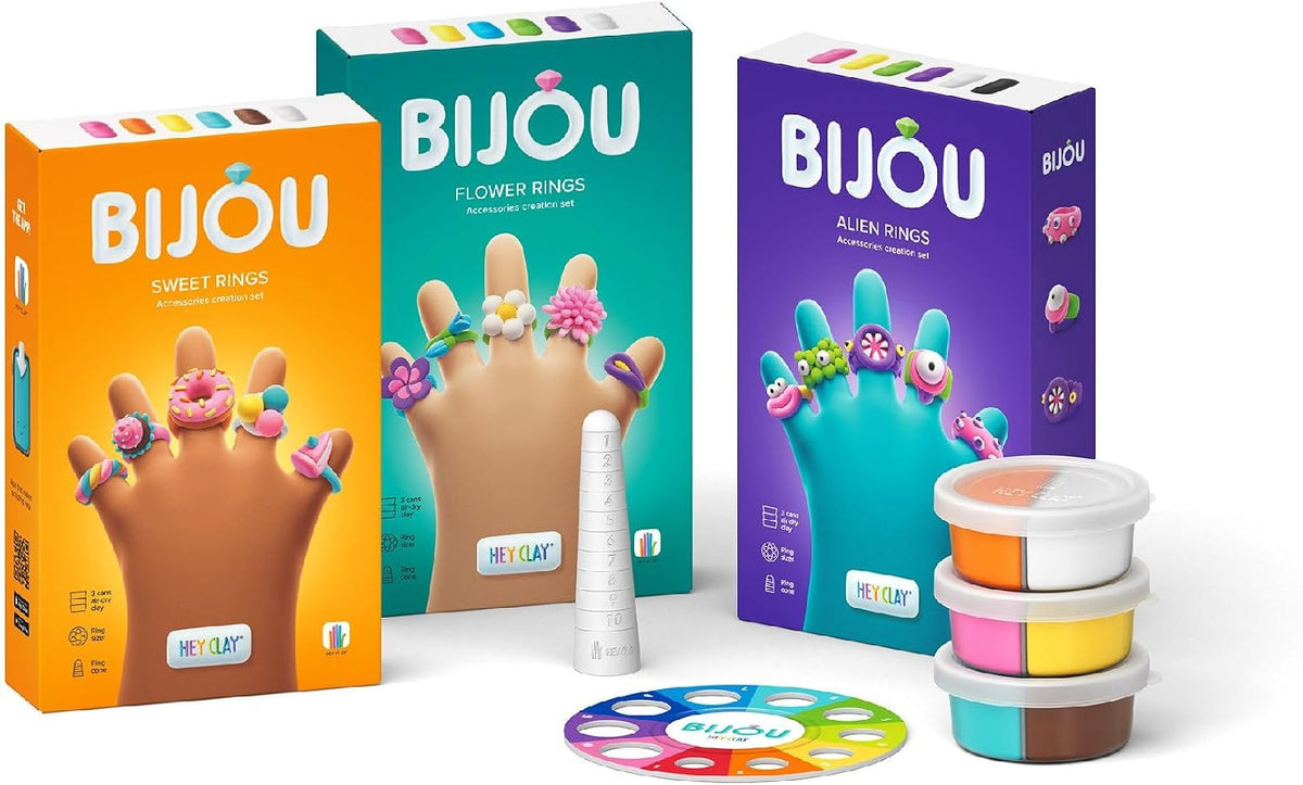 Hey Clay - ALIEN RINGS Colourful modelling air-dry clay, 3 cans with fun interactive app for kids 3 years +