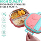 Large Capacity Lunch Box with Stainless Steel Material, 2 Compartment Food Container for Home Outdoor With Spoon, Bento Box Lunch Box Portable Lunch Tray (Pink)