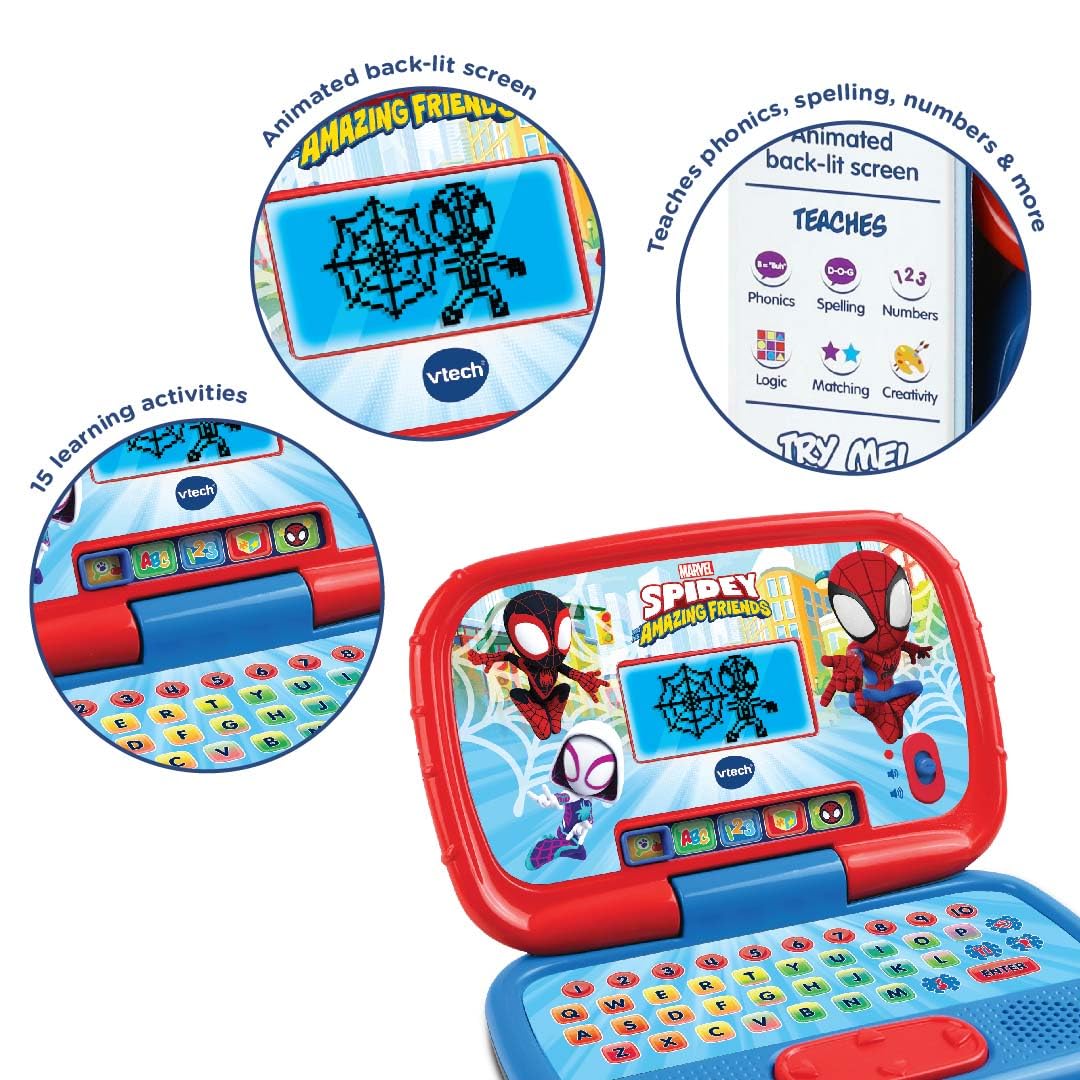 VTech Spidey and His Amazing Friends On-The-Go Learning Toy - Interactive Handheld Educational Game with LCD Screen, 5 Learning Games, Shapes, Numbers & Patterns, Travel Toy with Bag Clip, Gift for Kids Ages 3, 4, 5+ Years