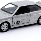 D-Power 1:36 Diecast Audi Quattro Coupe (1980–1991), Assorted Colors Red / Grey, 1 Piece– Classic Model Car with Pull Back Action, Collectible Vintage Toy