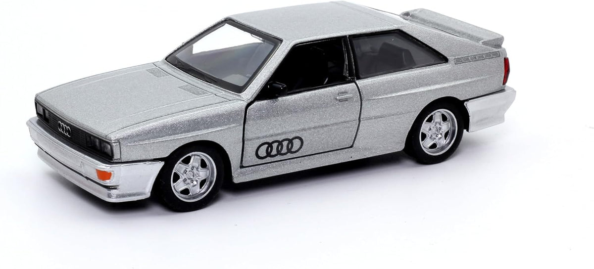 D-Power 1:36 Diecast Audi Quattro Coupe (1980–1991), Assorted Colors Red / Grey, 1 Piece– Classic Model Car with Pull Back Action, Collectible Vintage Toy