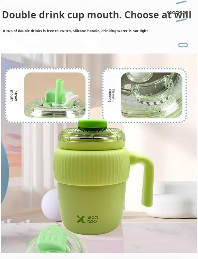 Super Cute Pink Coffee Water Cup for Office or Home Vacuum Insulated Stainless Steel with Handle Leak Proof Hygienic Large Capacity 12 Hours Hot and Cold 420ml (Green)