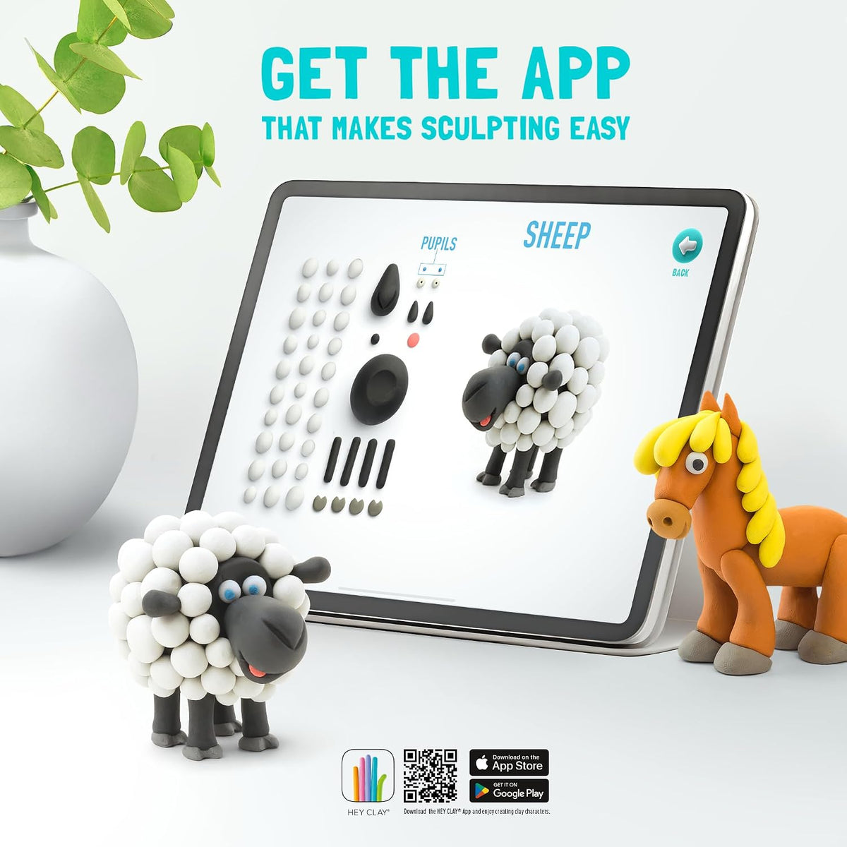 Hey Clay - CONSTRUCTION VEHICLES Colourful modelling air-dry clay, 12 cans with fun interactive app for kids 3 years +