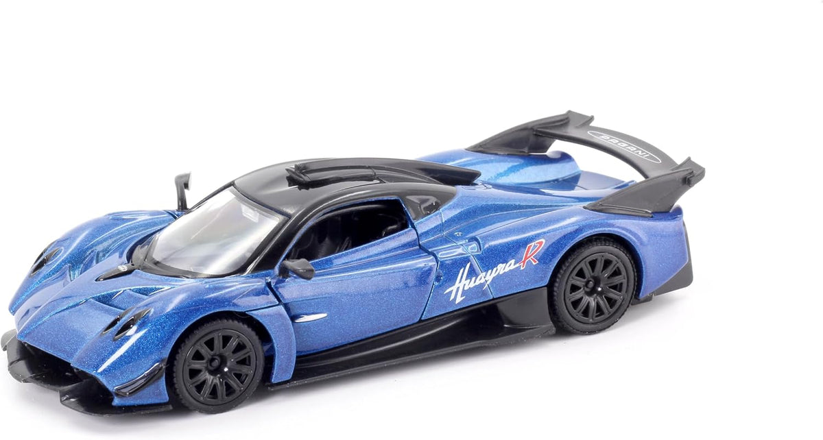 D-Power 1:36 Diecast Pagani Huayra R, Assorted Colors Blue / Green, 1 Piece– Model Car with Pull Back Action, Collectible Supercar Toy