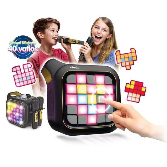 VTech Karaoke Light Party | Portable Bluetooth® Speaker with 2 Wireless Microphones | Pixel Art Lights, Built-In Games & Voice Effects | Kids Karaoke & Party Speaker
