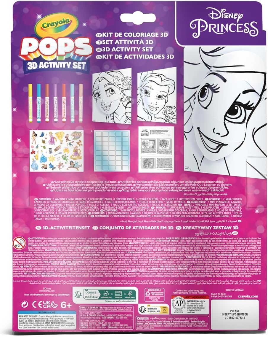 Crayola - POPS 3D Activities Set Colouring and Creating 3D Pictures | Creative Activity and Gift for Children, Theme Disney Princess, | Ideal for gift ages from 6 Years