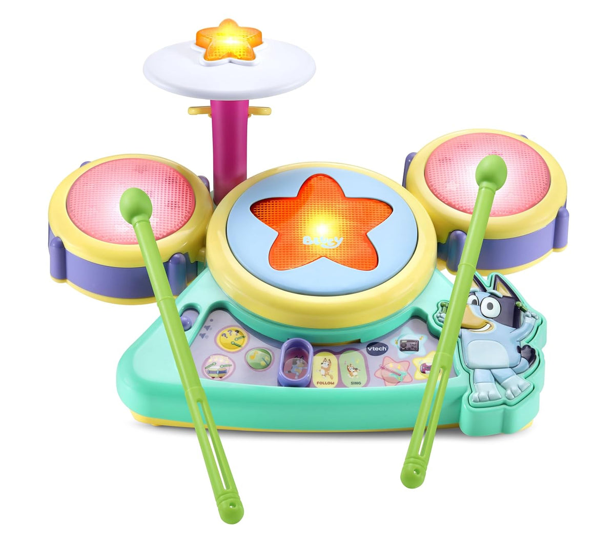 VTech Bluey Hooray Drum Set with Light-Up Pads, Music & Rhythm Games (Ages 3+)