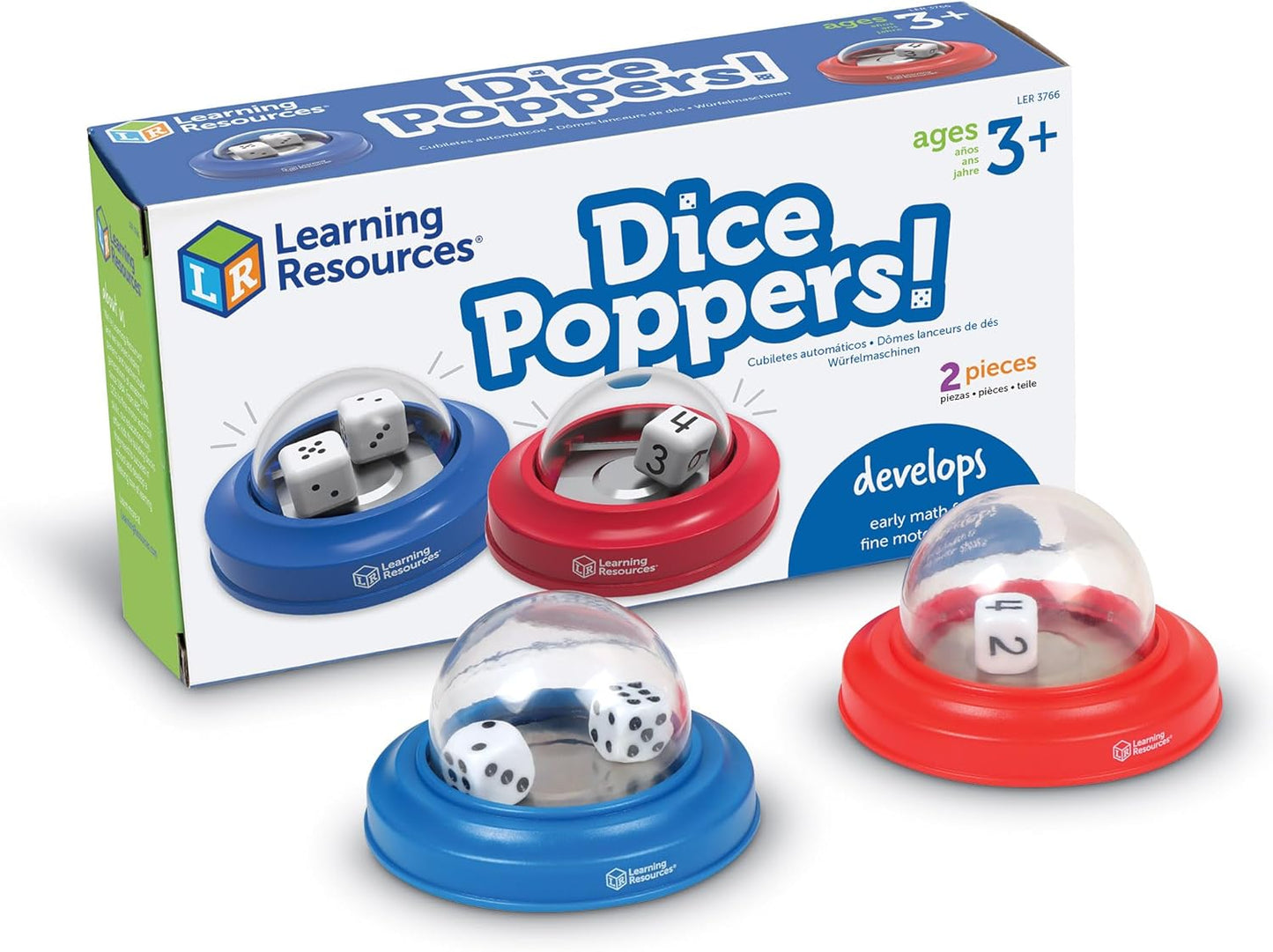 Learning Resources Dice Poppers, Board Game Accessory, Dice Game, Set of 2 Dice in Popper, Ages 3+, Multi