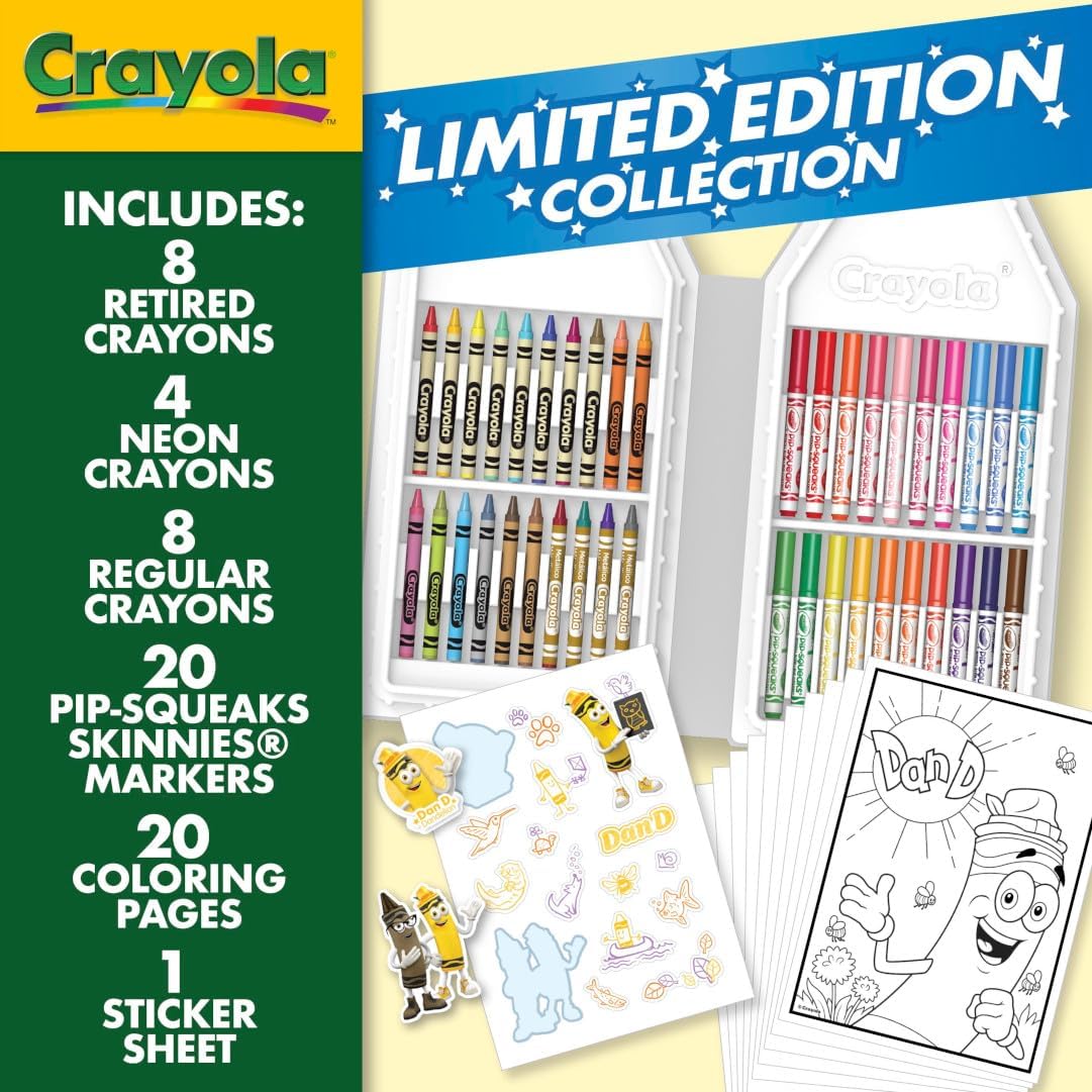 Crayola Yellow Limited Edition Art Case – Collectible Set with Retired & Classic Crayons, Pip-Squeaks Markers, Coloring Pages & Stickers | Portable Kids Art Kit & Gift for Creative Fun