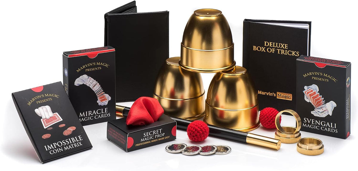 Marvin’s Magic Deluxe Box of Tricks – 100+ Professional Magic Tricks Set with Premium Props, Collector’s Edition Master Magician Kit