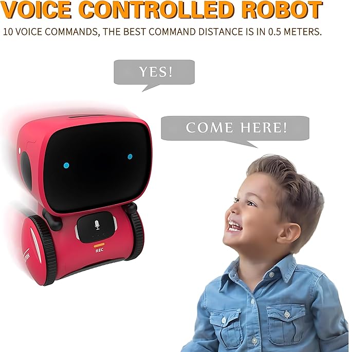 Mini Smart Robot Toy for Kids – Voice-Controlled Interactive Talking Robot with Lights & Sounds, Educational Toy for Boys & Girls Ages 3+ (Red)