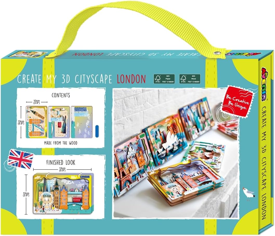 Avenir - Let’s Travel Together 3D Cityscape Puzzle – London Wooden DIY Model Kit | Build Famous Landmarks with Illustrated Guide | Educational Travel Gift for Kids & Adults
