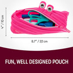 ZIPIT - Monster Pencil Case for Girls, Holds Up to 30 Pens, Machine Washable, Made of One Long Zipper! (Pink)