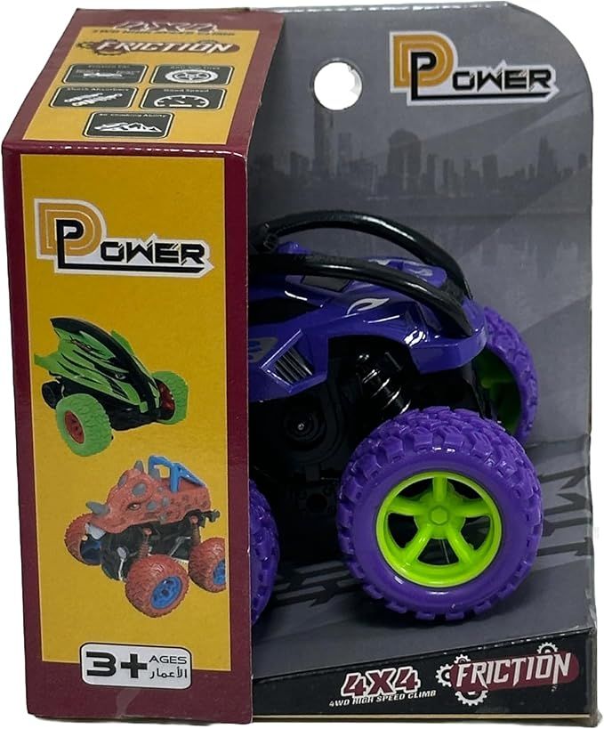 D-Power - Friction Inertia Off-Road Car - Purple | Roll Over Stunt Car, No Batteries, Perfect Kids Gift | 3+