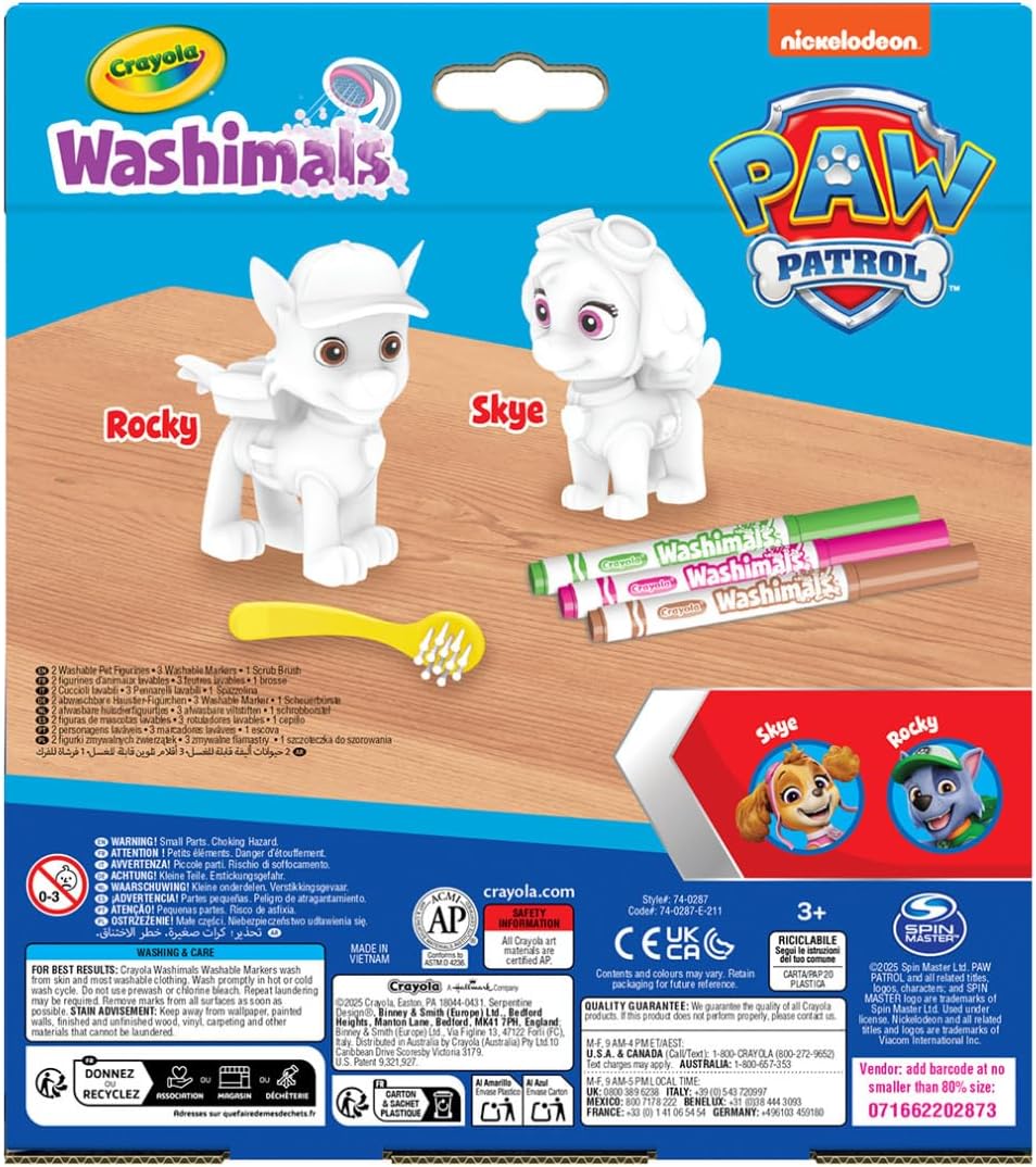CRAYOLA - Washimals Paw Patrol Activity Set with 2 Puppies, 3 Washable Felt Tip Pens and Brush, Game and Gift for Children, from 3 Years