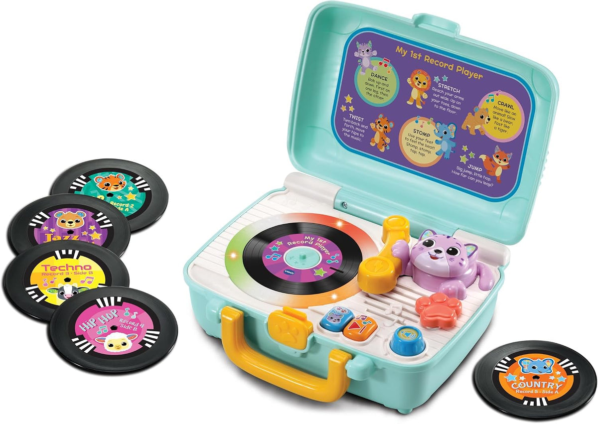 Vtech - My 1st Record Player - Multicolour | Double-sided records feature 5 different music styles with animal friends singing cool songs | Suitable ages 12+ up