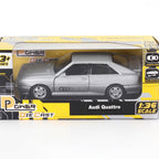 D-Power 1:36 Diecast Audi Quattro Coupe (1980–1991), Assorted Colors Red / Grey, 1 Piece– Classic Model Car with Pull Back Action, Collectible Vintage Toy