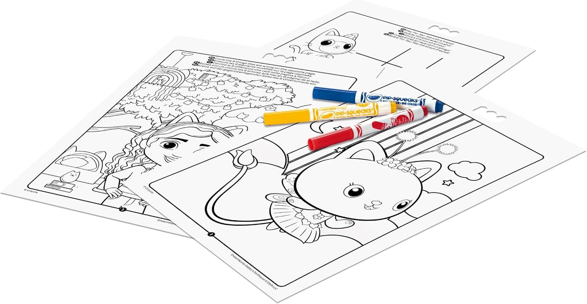 Crayola - Gabby's Dollhouse Album Activity and Colouring e, 32 Colouring Pages and 7 Washable Mini Felt Tip Pens | ideal gift ages from ages 3+