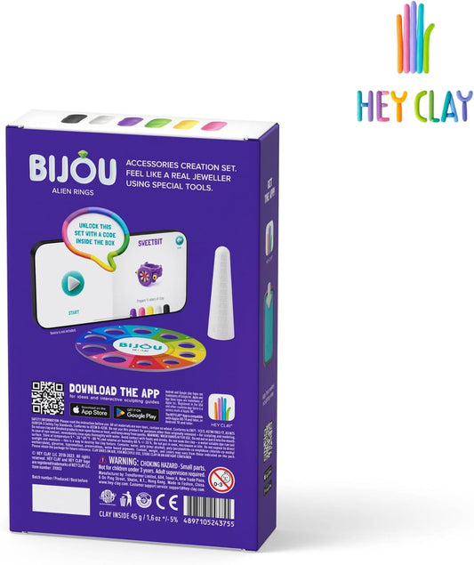 Hey Clay - ALIEN RINGS Colourful modelling air-dry clay, 3 cans with fun interactive app for kids 3 years +