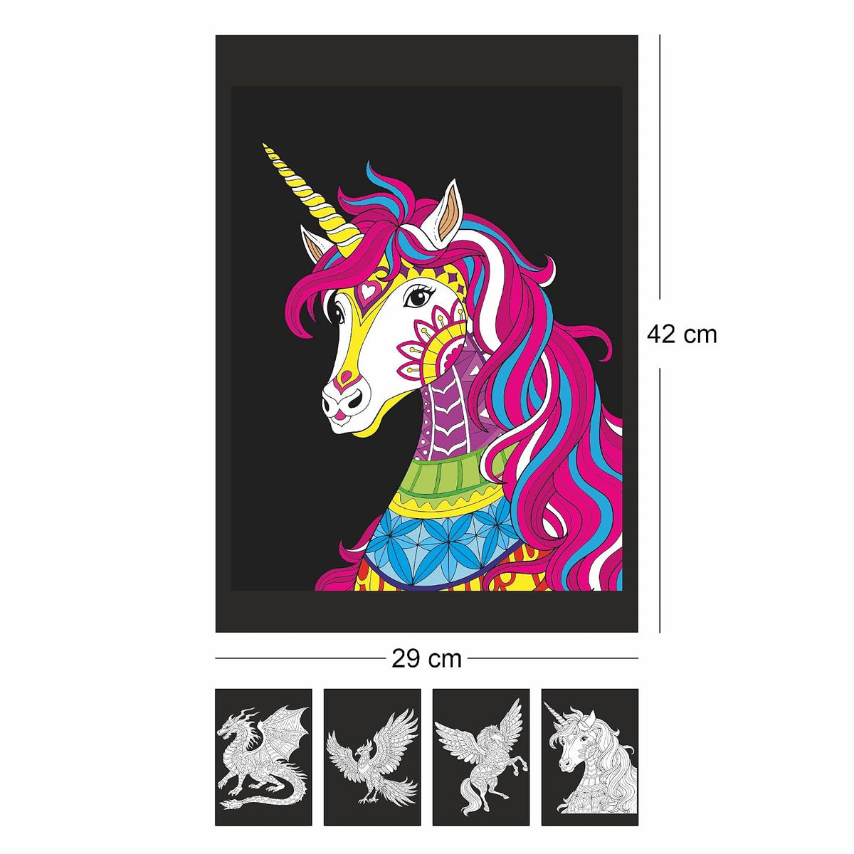 Unikplay Contrast Coloring Kit – Fantasy | Creative Art & Craft Set with Unicorn, Dragon & Phoenix for Kids