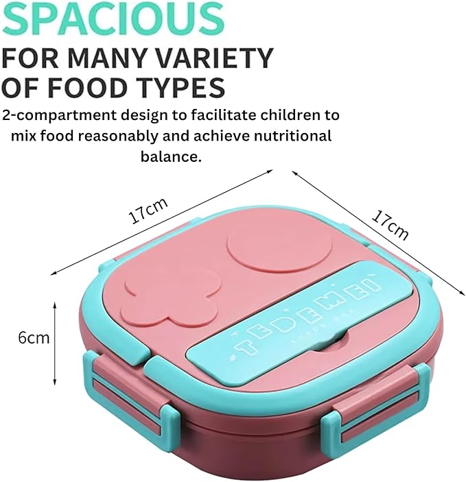 Large Capacity Lunch Box with Stainless Steel Material, 2 Compartment Food Container for Home Outdoor With Spoon, Bento Box Lunch Box Portable Lunch Tray (Pink)