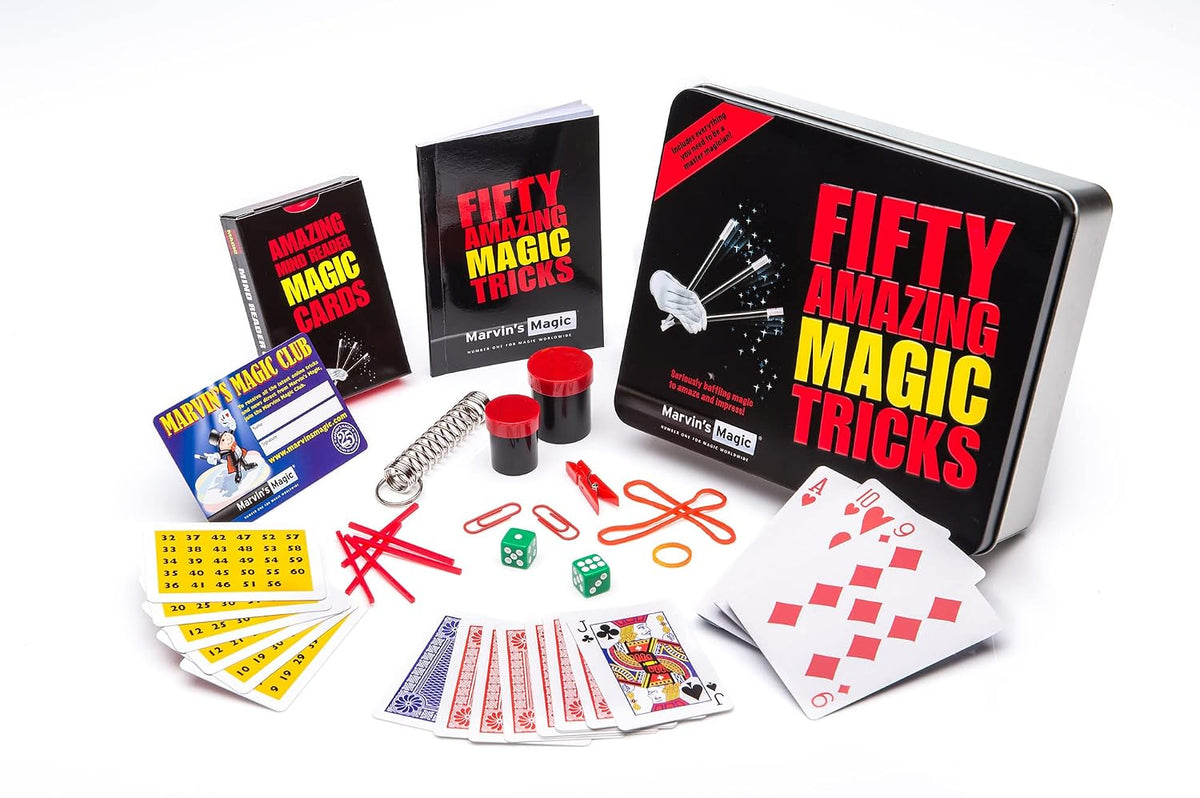 Marvin’s Magic 50 Amazing Magic Tricks Gift Tin – Kids Magic Set with Card, Coin & Mind Reading Tricks, Easy-to-Learn Magic Kit for Ages 8+