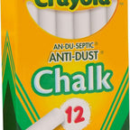 CRAYOLA Anti-Dust White Chalk 12 Count (Pack of 1) | Smooth Texture Makes Writing & Drawing on Blackboards Easy