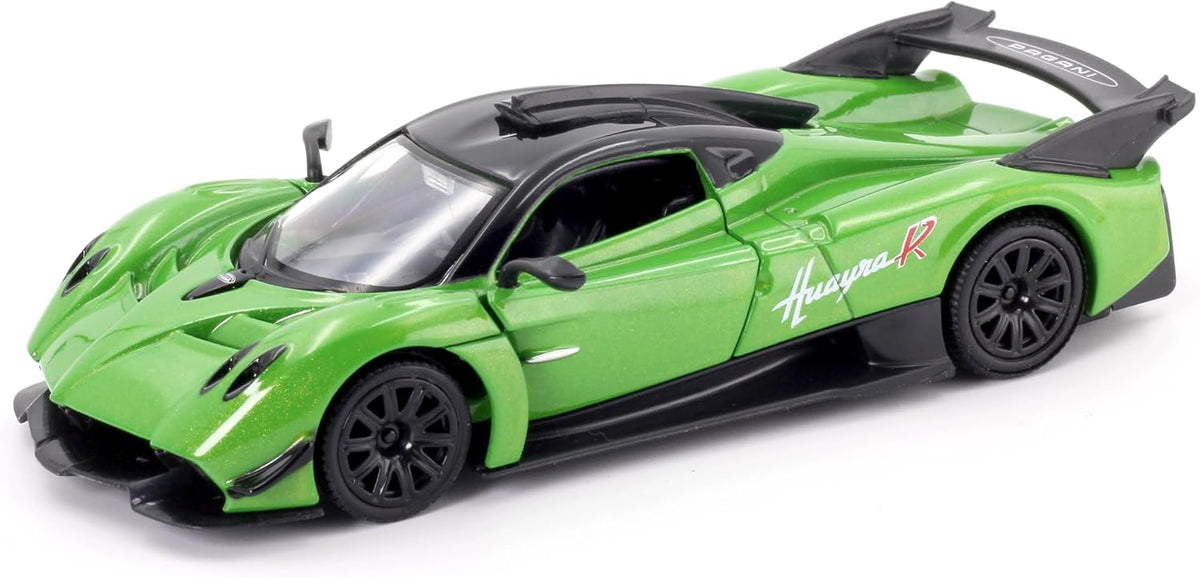 D-Power 1:36 Diecast Pagani Huayra R, Assorted Colors Blue / Green, 1 Piece– Model Car with Pull Back Action, Collectible Supercar Toy